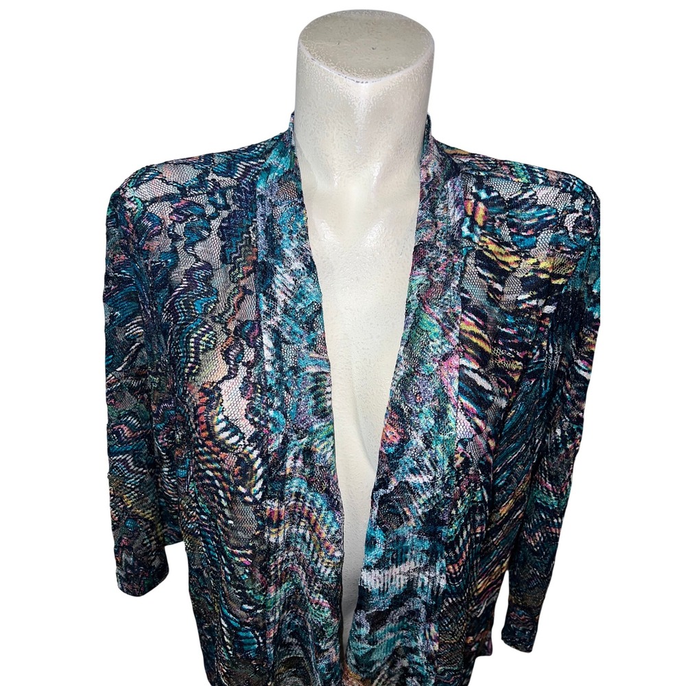 Drapers & Damons Size 2X Open Front Cardigan Abstract Mesh Lace Multi-Color 3/4 - Picture 2 of 7